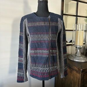 Lucky Brand women's full zip knit jacket with geometric embroidery